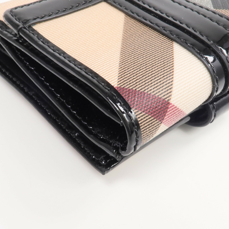 BURBERRY 塗層帆布/漆皮皮革/皮革Wallet銀扣錢包-8