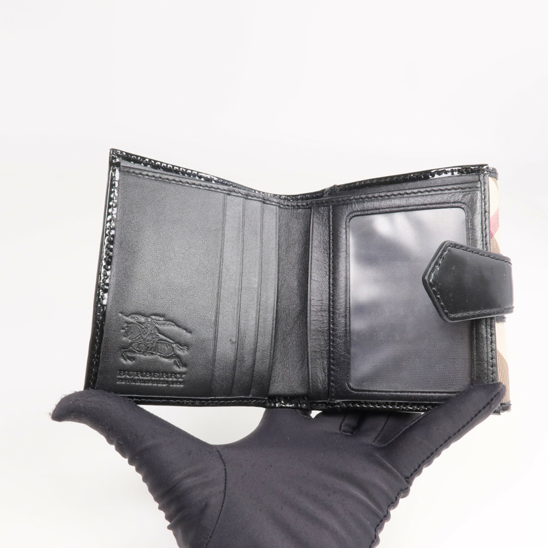 BURBERRY 塗層帆布/漆皮皮革/皮革Wallet銀扣錢包-10