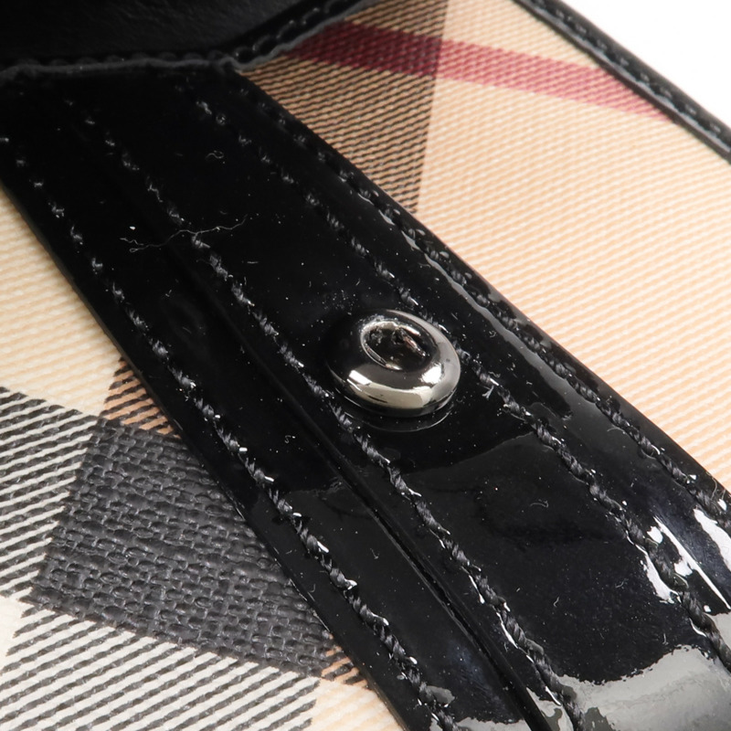 BURBERRY 塗層帆布/漆皮皮革/皮革Wallet銀扣錢包-14