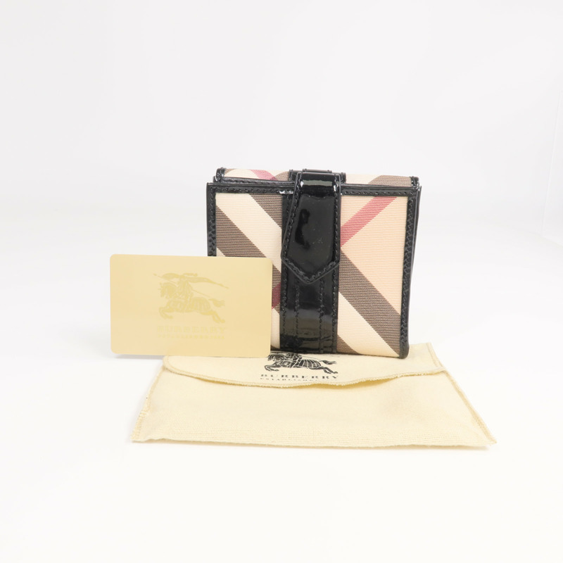 BURBERRY 塗層帆布/漆皮皮革/皮革Wallet銀扣錢包-15