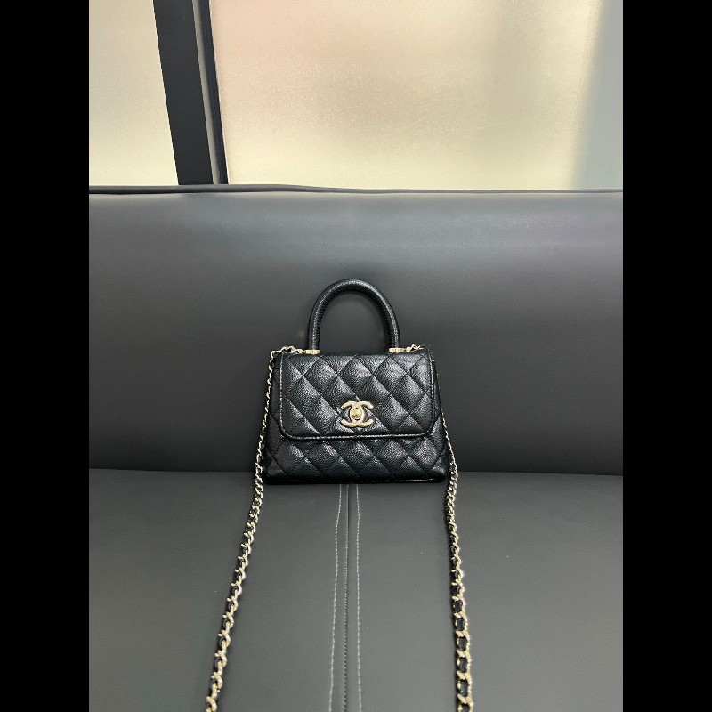 Chanel coco handle super mini 黑金荔枝牛-0