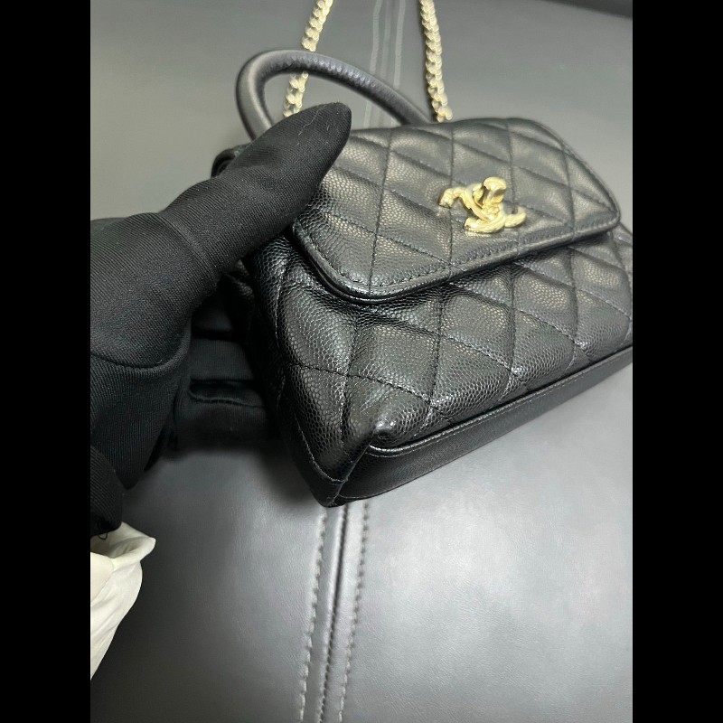 Chanel coco handle super mini 黑金荔枝牛-6