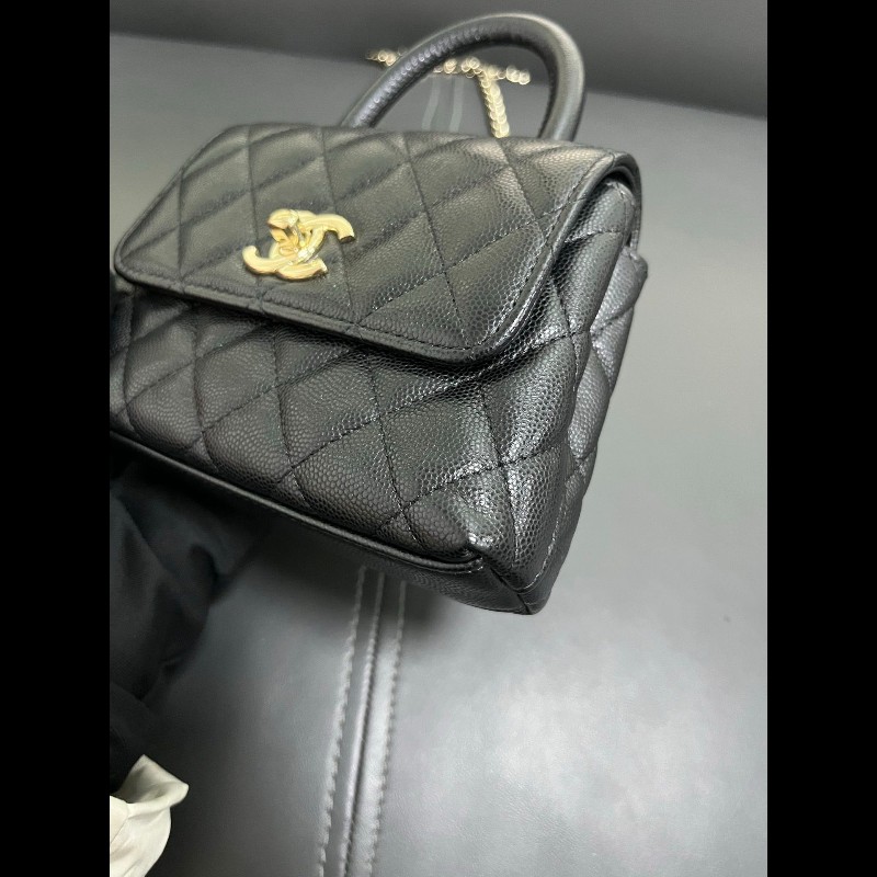 Chanel coco handle super mini 黑金荔枝牛-7