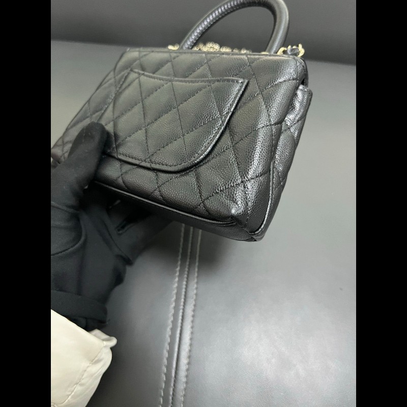 Chanel coco handle super mini 黑金荔枝牛-9