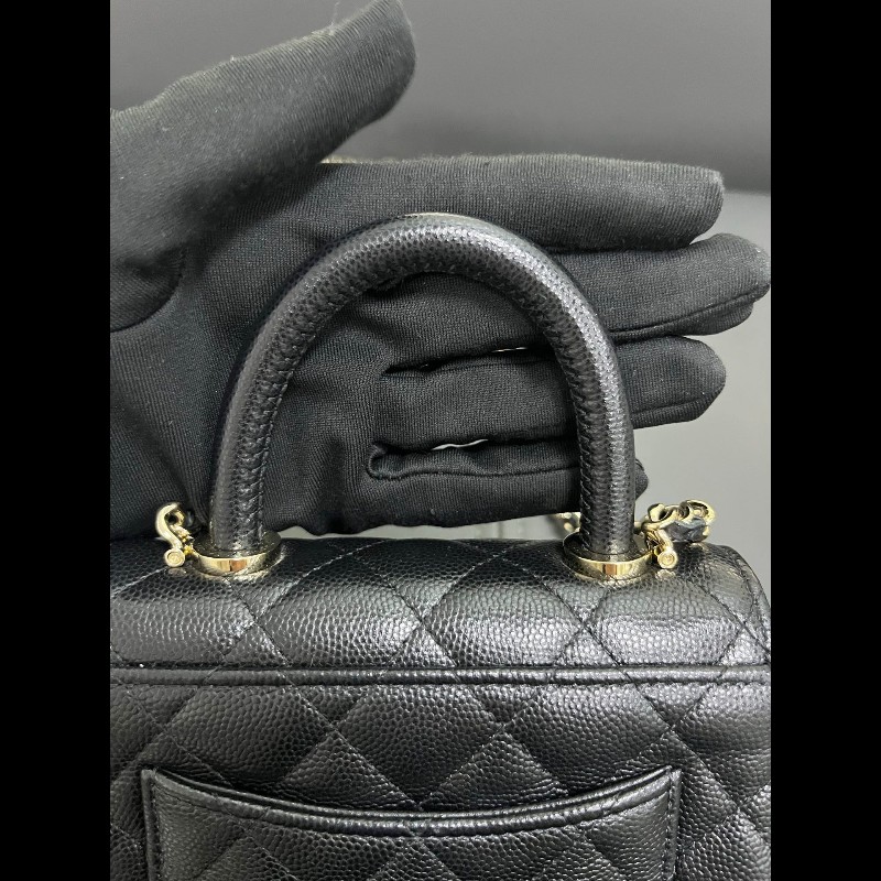Chanel coco handle super mini 黑金荔枝牛-10