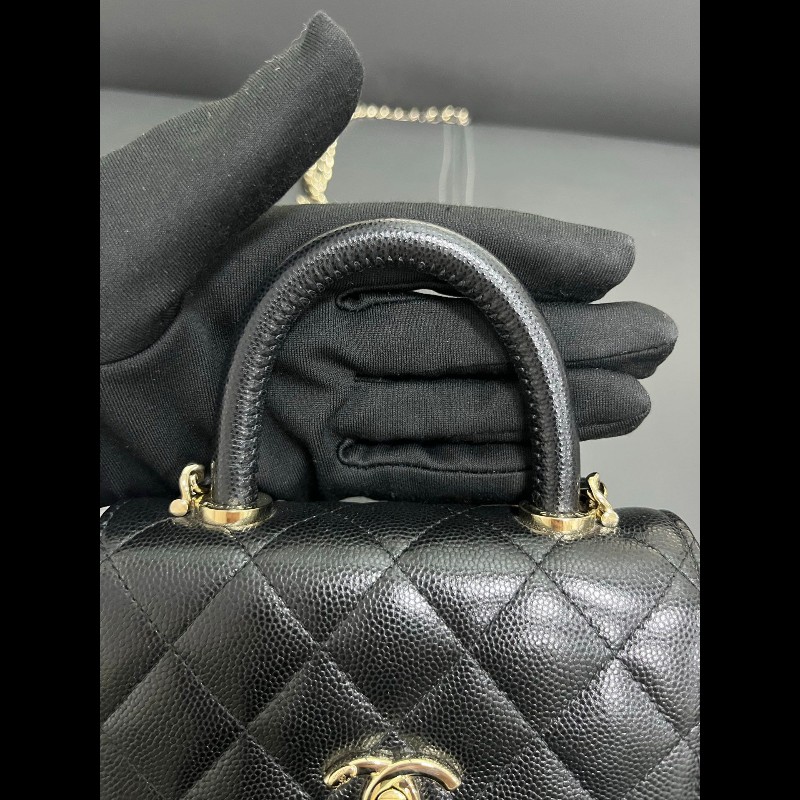 Chanel coco handle super mini 黑金荔枝牛-11
