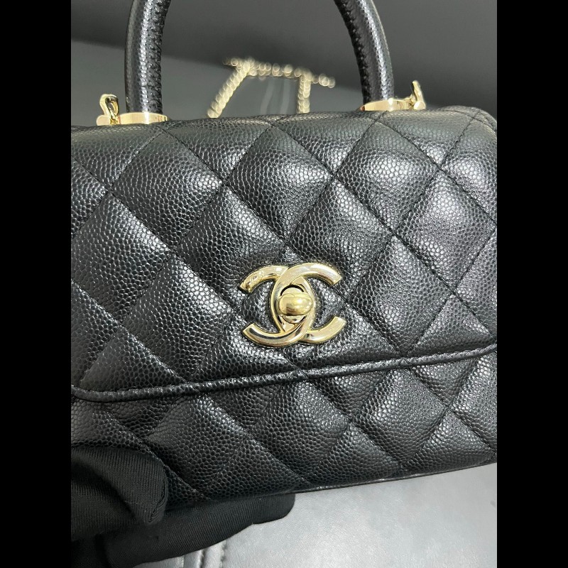 Chanel coco handle super mini 黑金荔枝牛-12