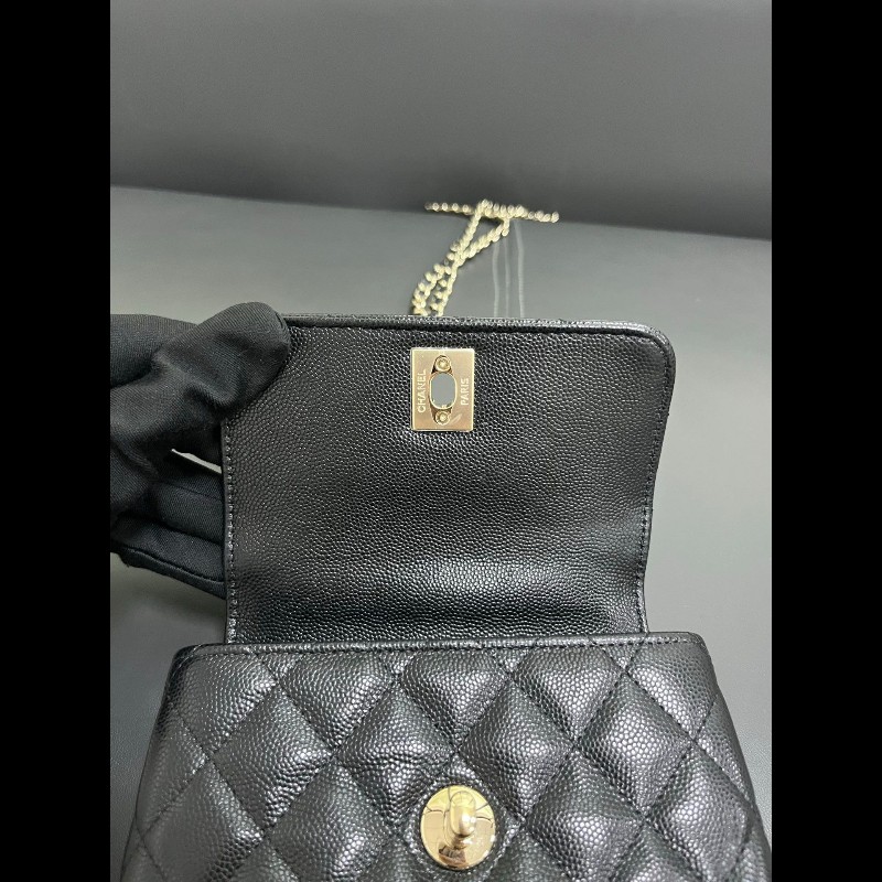 Chanel coco handle super mini 黑金荔枝牛-13
