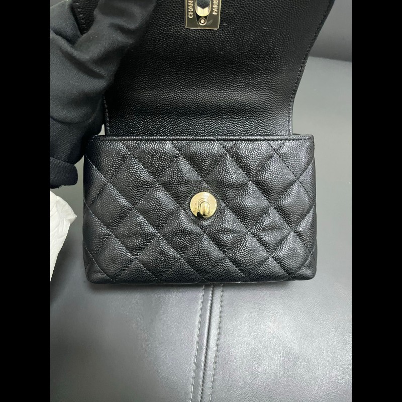 Chanel coco handle super mini 黑金荔枝牛-14
