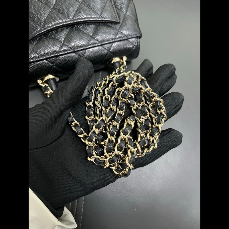 Chanel coco handle super mini 黑金荔枝牛-16