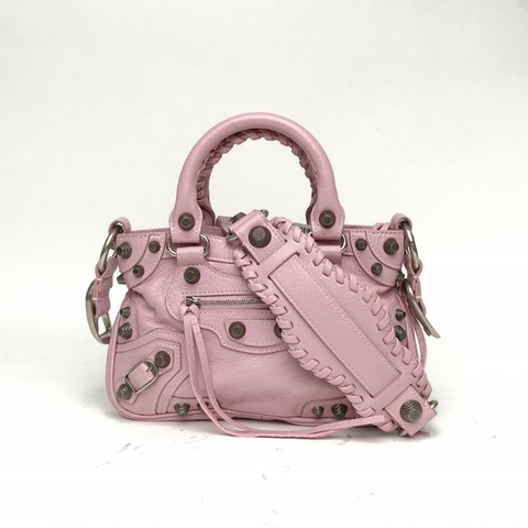 BALENCIAGA 粉紫色羊皮銀扣NeoCagole機車包新款小號肩背包