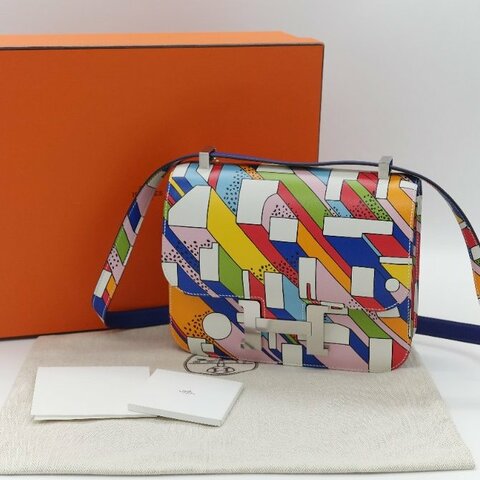 Hermès 愛馬仕 Constance 限量款 多拚色 swift牛皮 銀扣 側背包