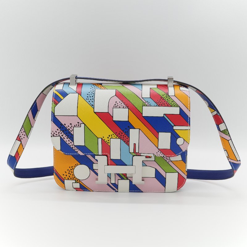 Hermès 愛馬仕 Constance 限量款 多拚色 swift牛皮 銀扣 側背包-1