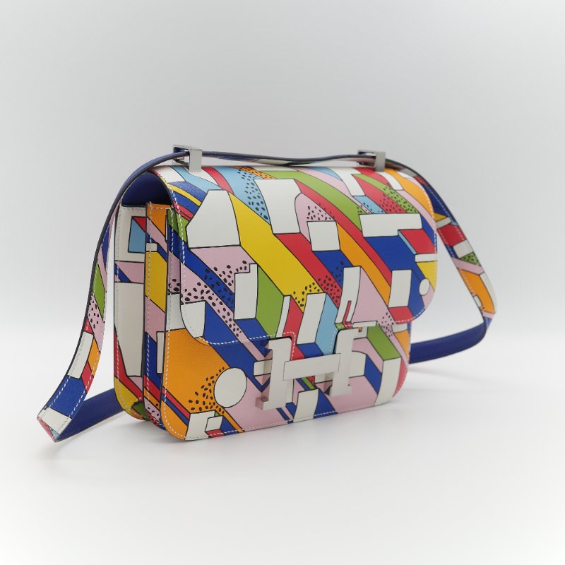 Hermès 愛馬仕 Constance 限量款 多拚色 swift牛皮 銀扣 側背包-2