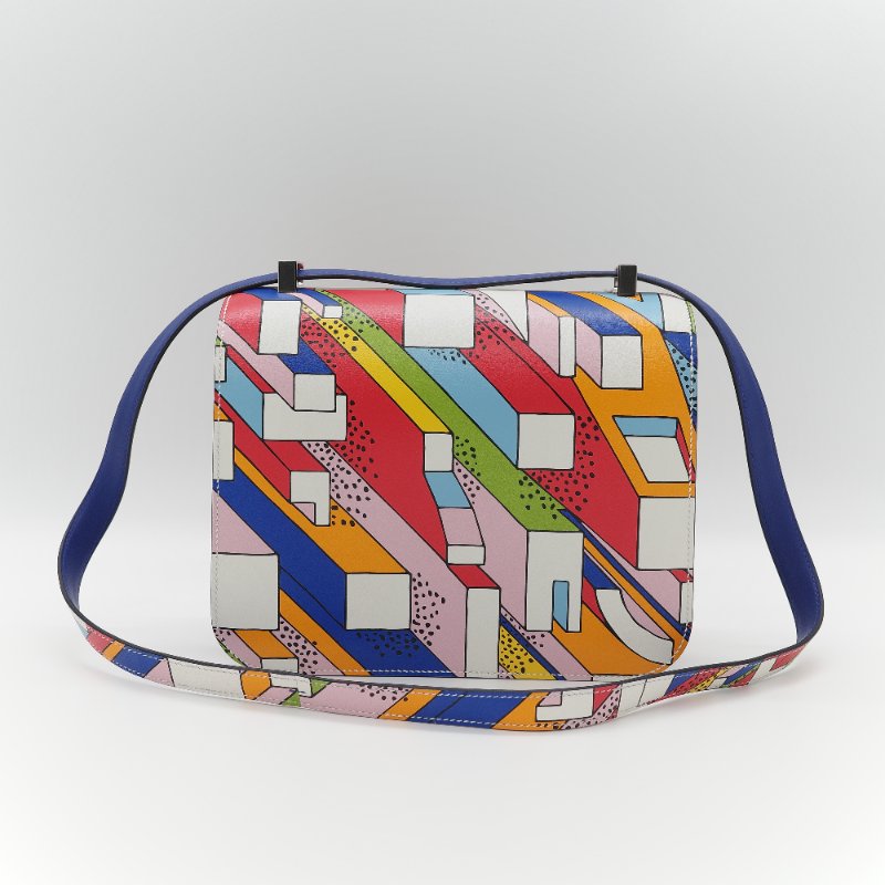 Hermès 愛馬仕 Constance 限量款 多拚色 swift牛皮 銀扣 側背包-4