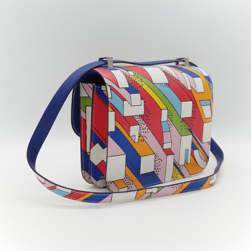 Hermès 愛馬仕 Constance 限量款 多拚色 swift牛皮 銀扣 側背包-5