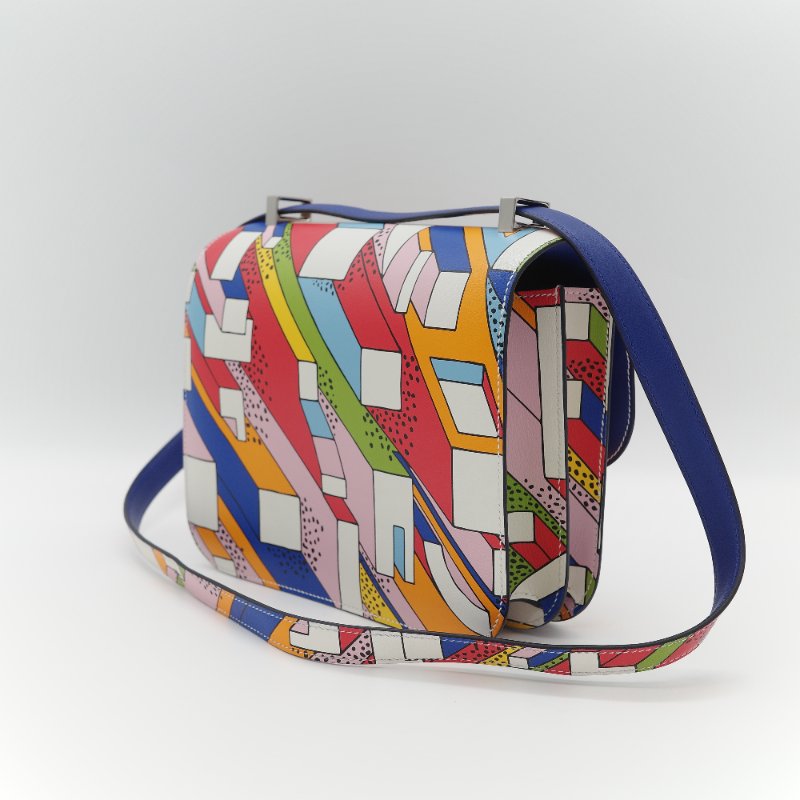 Hermès 愛馬仕 Constance 限量款 多拚色 swift牛皮 銀扣 側背包-10