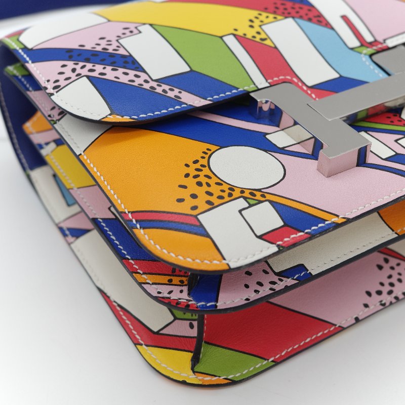 Hermès 愛馬仕 Constance 限量款 多拚色 swift牛皮 銀扣 側背包-14