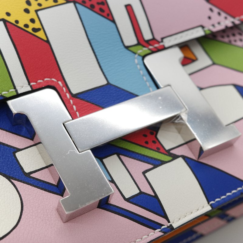 Hermès 愛馬仕 Constance 限量款 多拚色 swift牛皮 銀扣 側背包-16