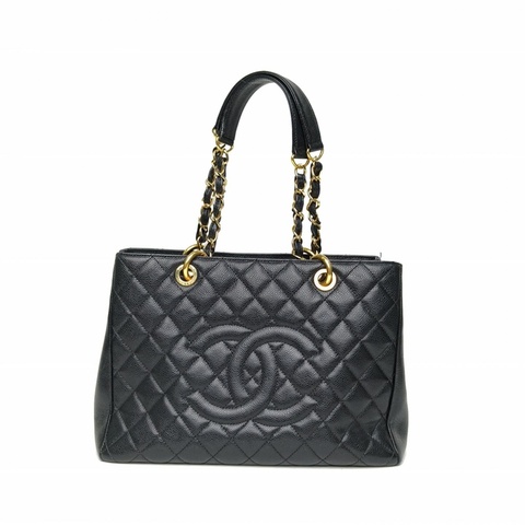 CHANEL GST購物袋小號黑色荔枝牛皮20開金扣肩背包