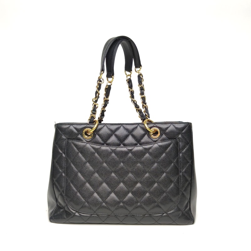 CHANEL GST購物袋小號黑色荔枝牛皮20開金扣肩背包-2