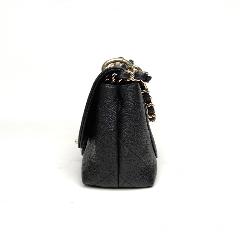 CHANEL 黑色荔枝牛皮29開金扣CF季節款口蓋包手提斜挎包-1