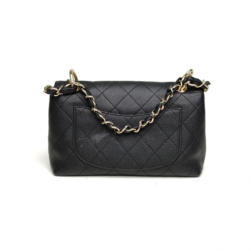 CHANEL 黑色荔枝牛皮29開金扣CF季節款口蓋包手提斜挎包-2