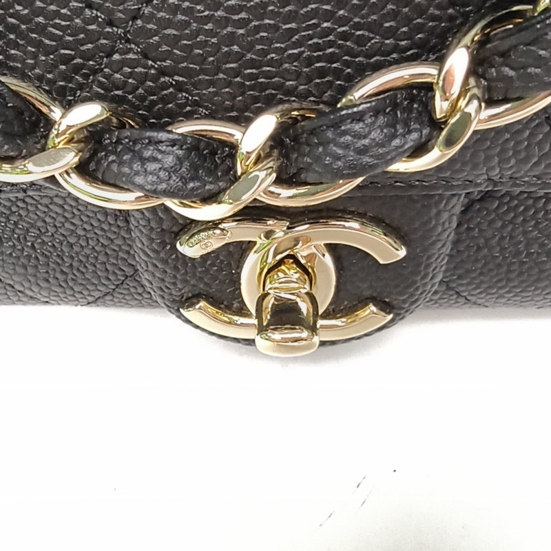 CHANEL 黑色荔枝牛皮29開金扣CF季節款口蓋包手提斜挎包-4