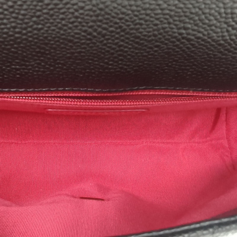 CHANEL 黑色荔枝牛皮29開金扣CF季節款口蓋包手提斜挎包-5