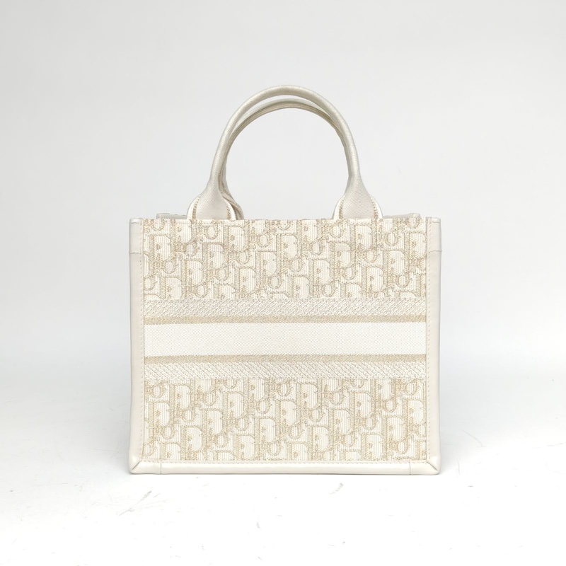 DIOR 米白色帆布金扣印花字母刺繡BookTote小號肩背包-2