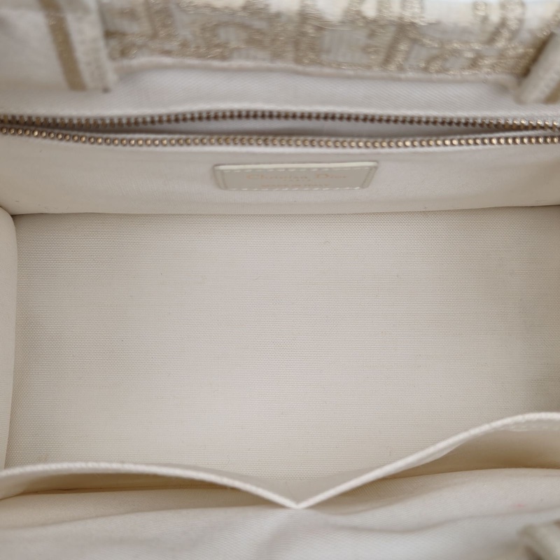 DIOR 米白色帆布金扣印花字母刺繡BookTote小號肩背包-4