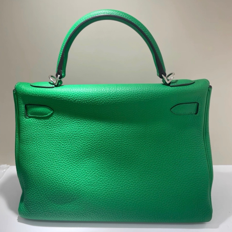 愛馬仕/Hermes Kelly32 竹子綠銀扣 Togo 框R刻 手提肩帶款-1