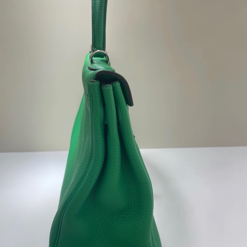 愛馬仕/Hermes Kelly32 竹子綠銀扣 Togo 框R刻 手提肩帶款-3