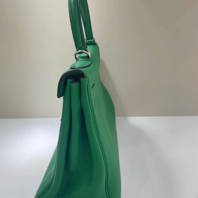 愛馬仕/Hermes Kelly32 竹子綠銀扣 Togo 框R刻 手提肩帶款-4