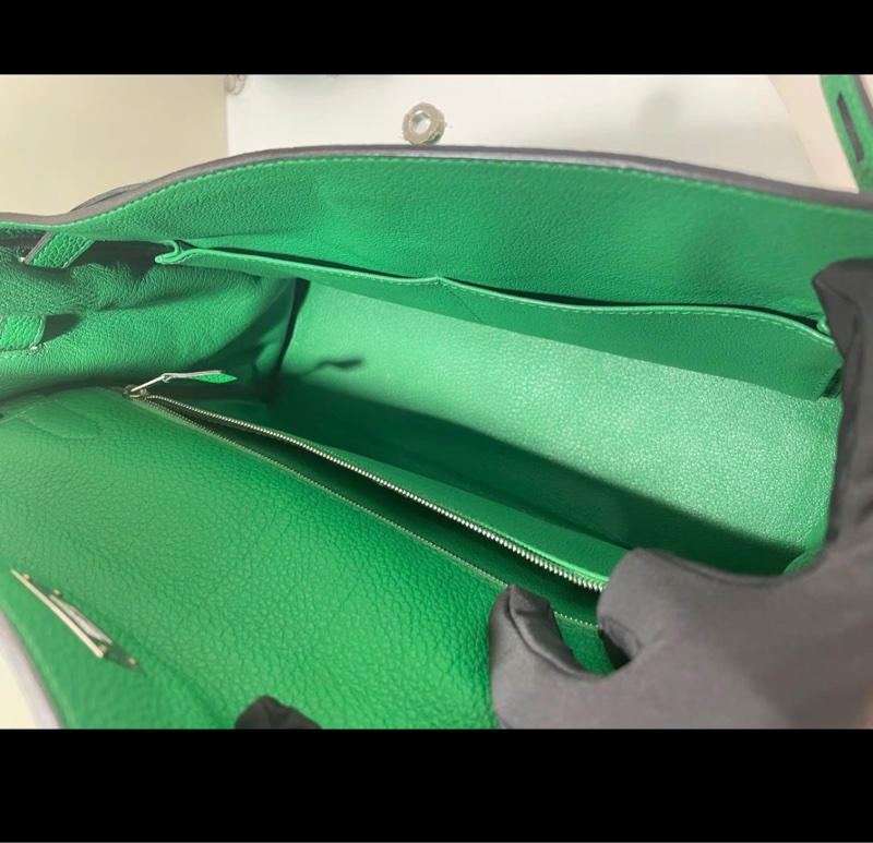 愛馬仕/Hermes Kelly32 竹子綠銀扣 Togo 框R刻 手提肩帶款-7