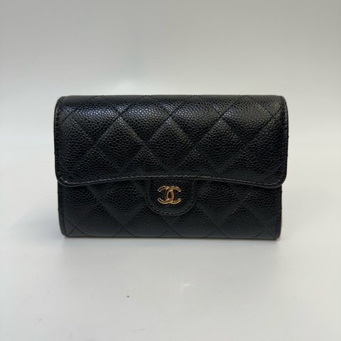 Chanel 黑荔枝牛皮5卡三折中夾