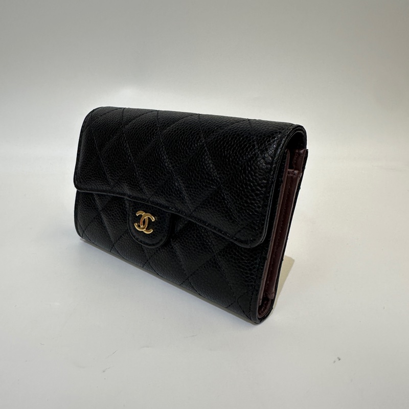 Chanel 黑荔枝牛皮5卡三折中夾-2