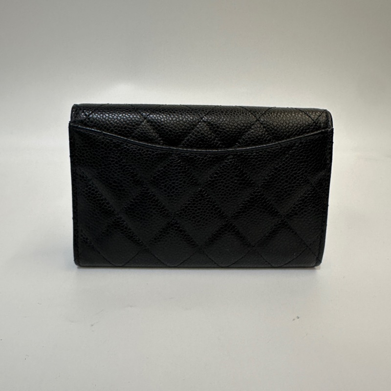 Chanel 黑荔枝牛皮5卡三折中夾-3