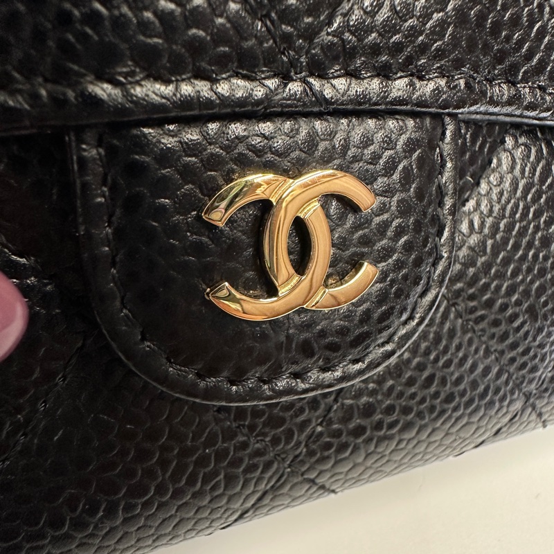 Chanel 黑荔枝牛皮5卡三折中夾-9
