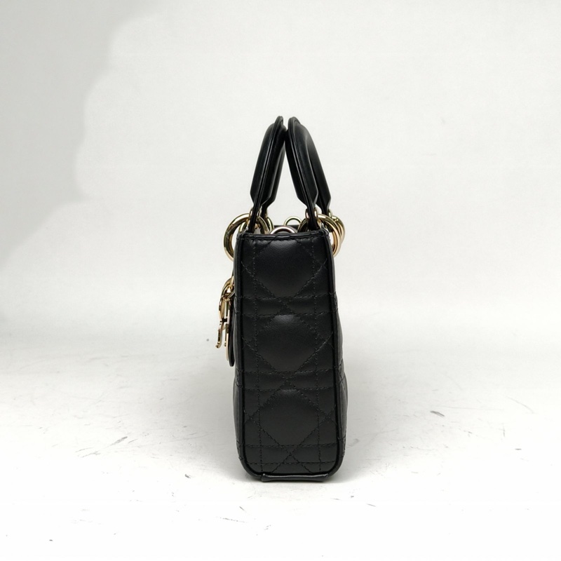 DIOR LadyD-Joy橫版戴妃包中號26黑色羊皮金扣肩背包-1