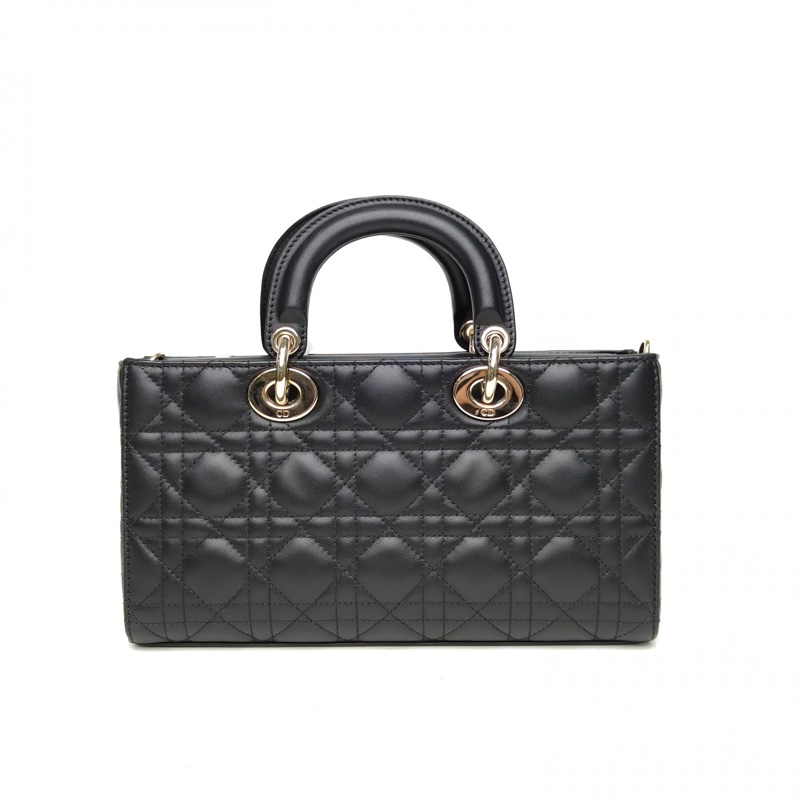 DIOR LadyD-Joy橫版戴妃包中號26黑色羊皮金扣肩背包-2