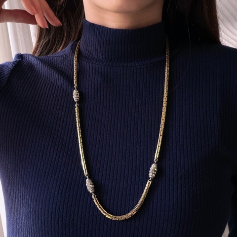 罕有 70年代Christian Dior 迪奧水鑽長項鏈 毛衣鏈 晚宴珠寶