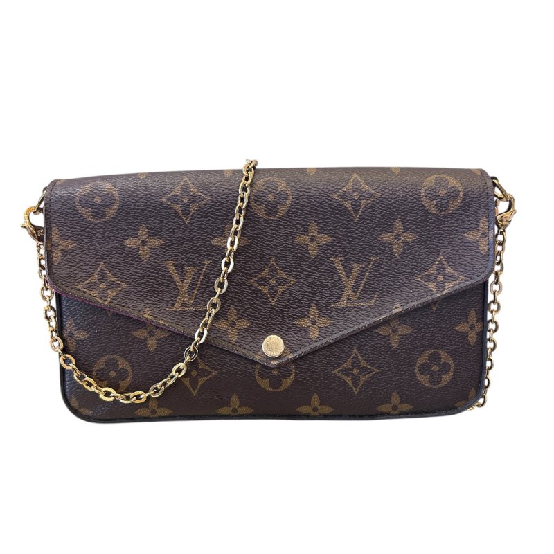 LV字紋拼紅內裡三合一鍊包-0