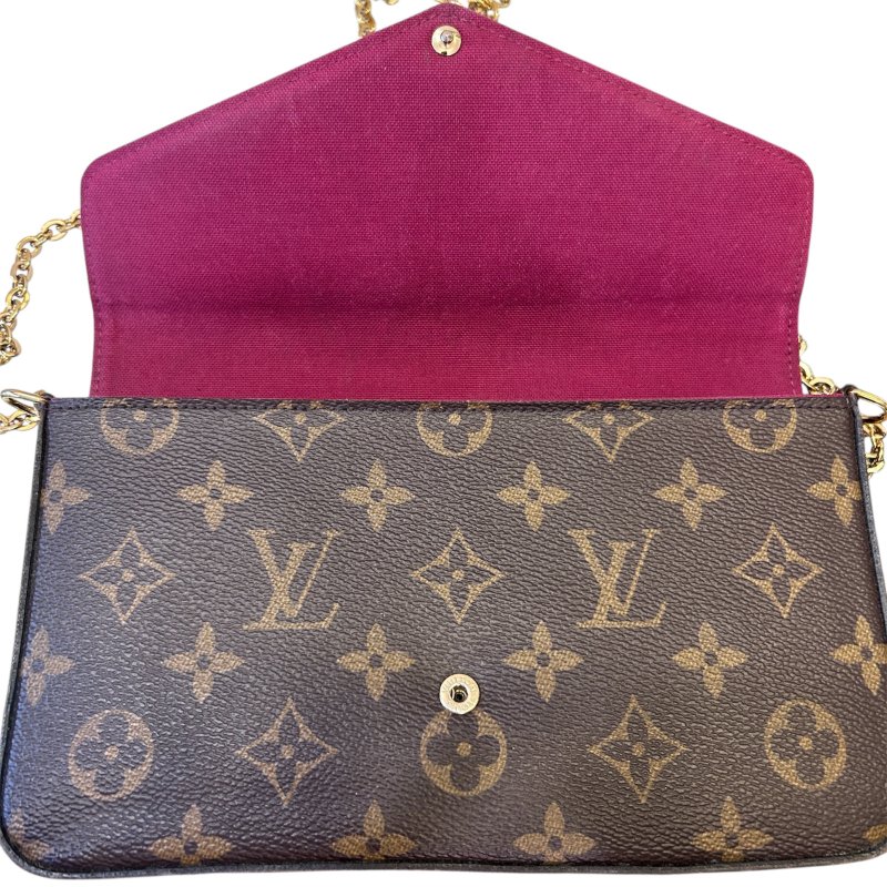 LV字紋拼紅內裡三合一鍊包-7