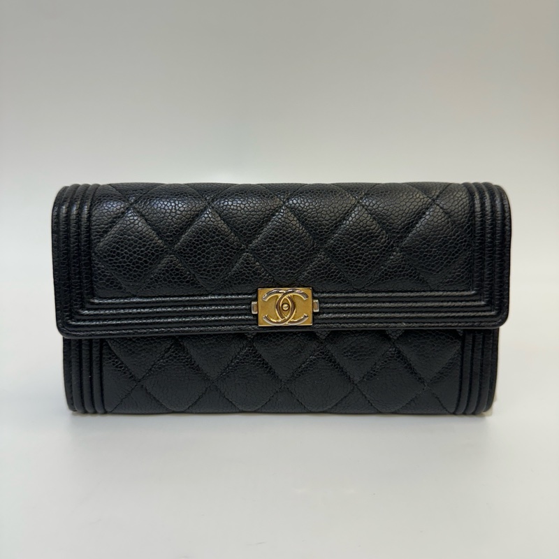 Chanel 黑荔枝牛皮boy 12卡長夾-0