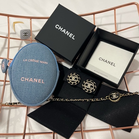 全新 香奈兒 Chanel 經典 皮穿鏈 耳夾 耳環