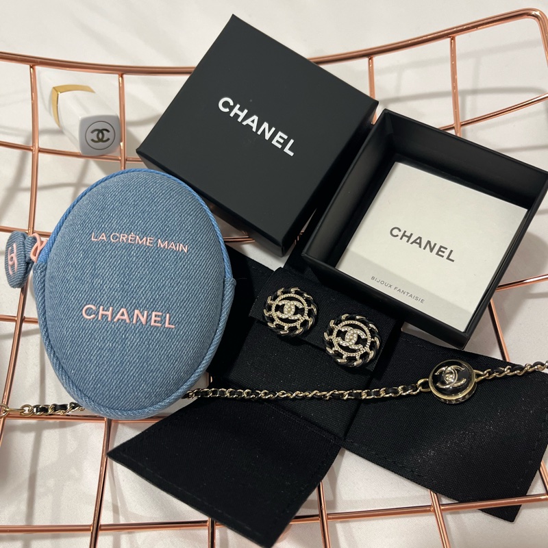 全新 香奈兒 Chanel 經典 皮穿鏈 耳夾 耳環-0