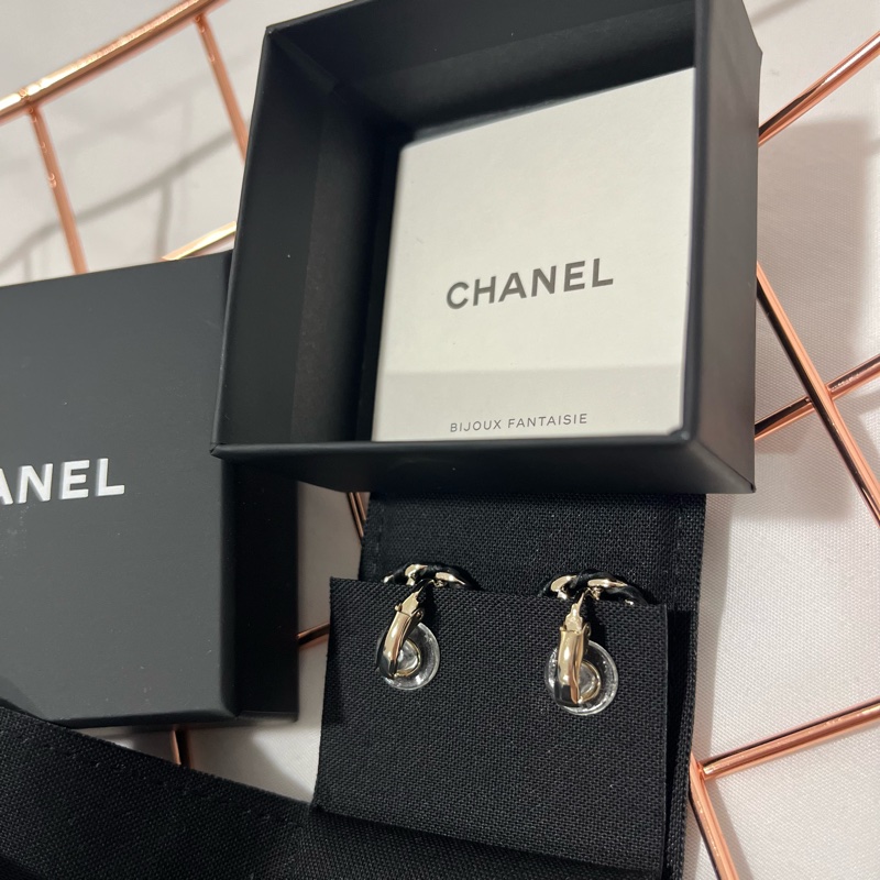 全新 香奈兒 Chanel 經典 皮穿鏈 耳夾 耳環-2