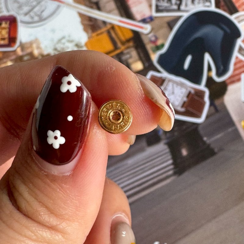 ✨必買款✨全新商品 Hermes 奶茶色H玫瑰金 mini pop耳環-5