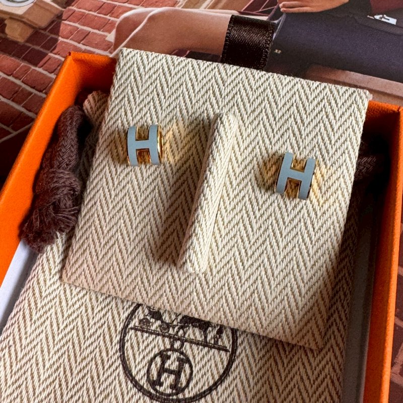 💖全新商品😍Hermes 水藍色金H mini pop 耳環-1
